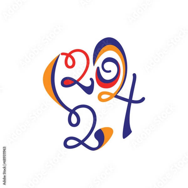 Fototapeta Vector 2024 happy new year logo design template vector illustration with creative idea