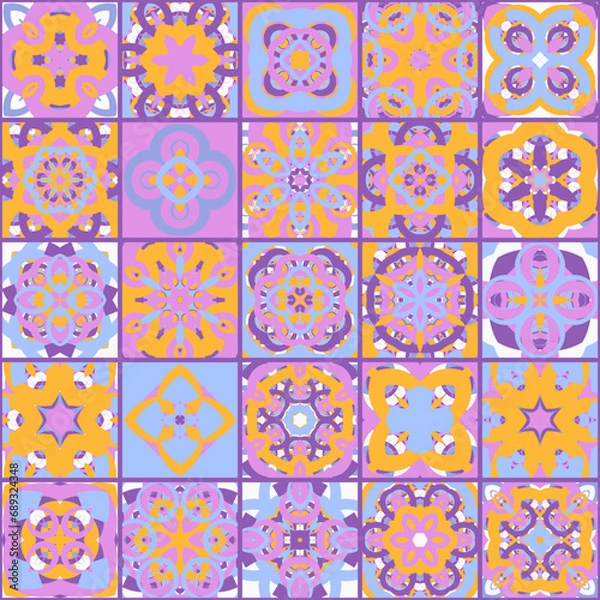Fototapeta  Vector Seamless mosaic artwork backdrop  - Continuous design of kaleidoscopical medley graphic design  
