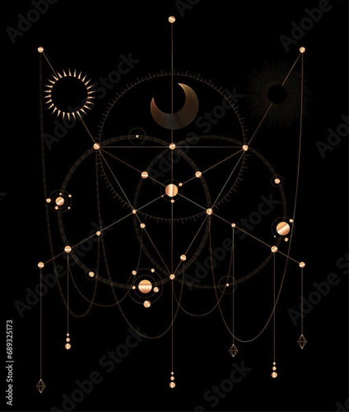 Fototapeta  Gold spirit art  - visualization of sacred geometry vector templates - vector concept of mystic vision symbols
