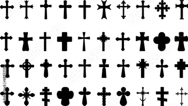 Fototapeta   Christian cross elements set - visualization of cross vector types -  transparent PNG concept of vintage 
Christianlike emblem 