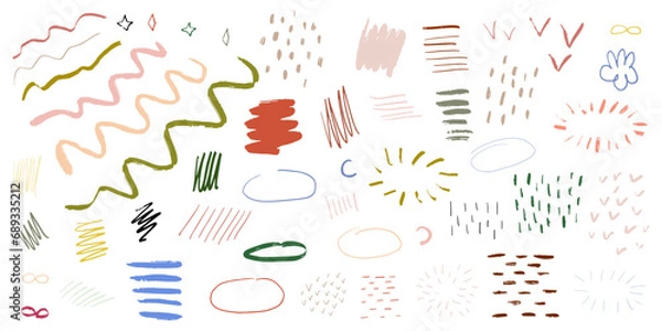 Fototapeta vector strokes and curly lines collection. Hand drawn scribbled banners with noisy texture. Curved smears. Scrawl elements isolated on white background.