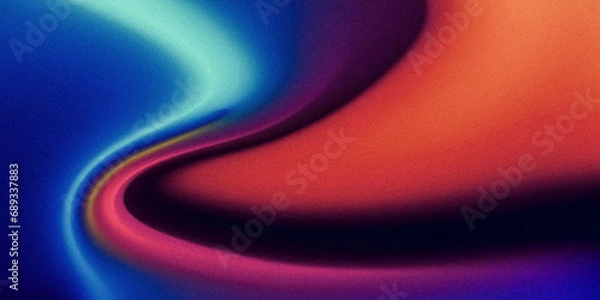 Fototapeta Blue azure brown orange yellow pink wavy wide background. Blurred pattern with noise effect. Grainy website banner desktop template digital gradient. Nostalgia Christmas New Year Valentine Halloween