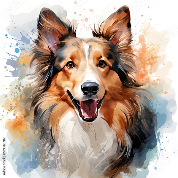 Fototapeta watercolor Sheltie clipart, Generative Ai