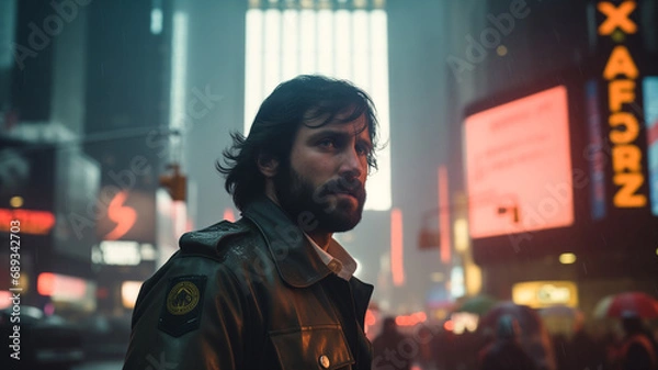 Obraz Gritty 1970's NYPD homicide detective. A million crime stories in the big apple NYC. In the style of a panoramic movie still.