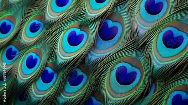 Fototapeta Close-up of peacock feathers showcasing their intricate patterns.