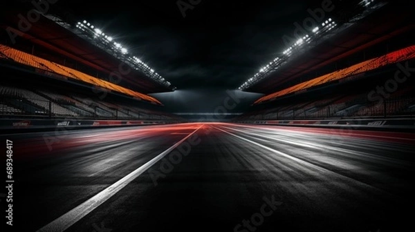 Fototapeta Image of a race track arena, dynamic glow on the asphalt.