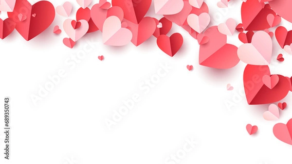 Fototapeta Valentines hearts postcard. Paper flying elements on transparent background. Vector symbols of love in shape of heart for Happy Women's, Mother's, Valentine's Day, birthday greeting card design. PNG	