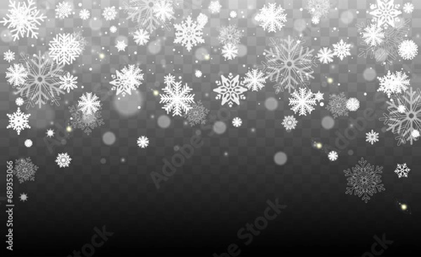 Fototapeta Snow and wind on a transparent background. White gradient decorative element.