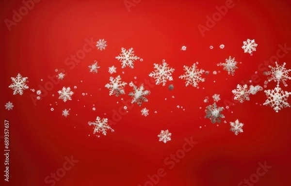 Fototapeta christmas snowflakes falling in red background with white snowflakes falling,