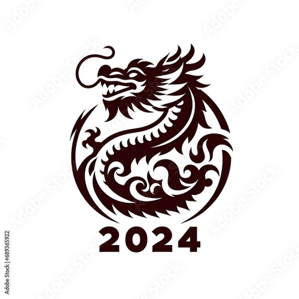 Fototapeta Year of the Dragon with a sleek black and white logo for 2024.