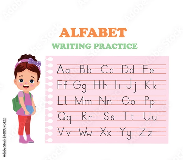 Fototapeta Alphabet letters tracing worksheet with all alphabet letters. Basic writing practice for kindergarten kids