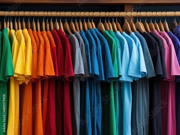 Fototapeta tshirt colors displayed on a rack,