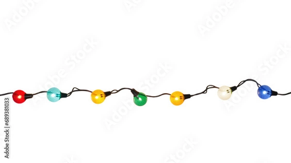 Fototapeta String of Christmas lights isolated on transparent background..