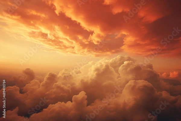 Fototapeta Beautiful photography of clouds in the sky, rich orange colour grade. AI generative