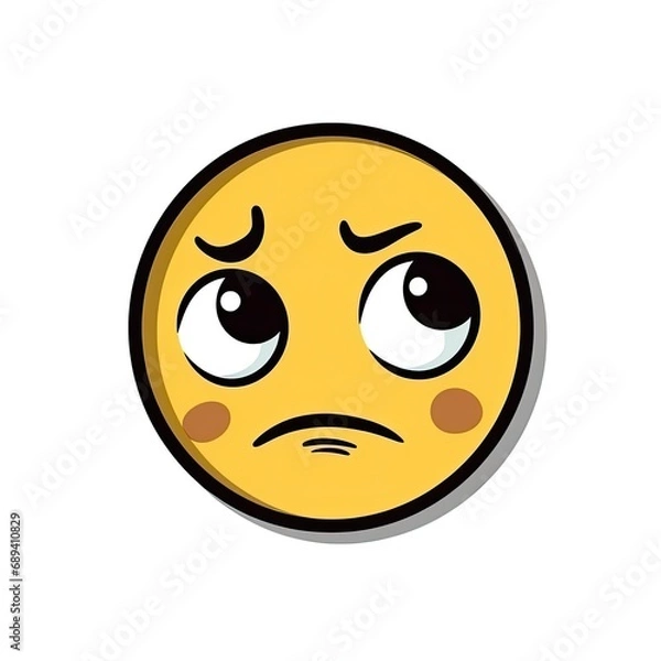 Fototapeta Yellow Sad Smiley Emoji Sticker, Badge, Emoticon, Label, Print, Logo. Round upset emoticon sticker isolated on white background. Collection of emoji and emoticon stickers. Generative AI.