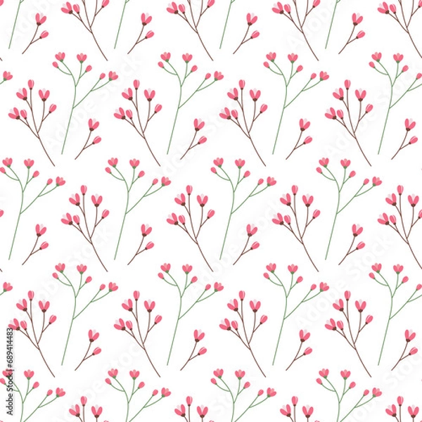 Fototapeta Seamless pattern of flowering twigs. Design concept for wrapping or background texture. Springtime
