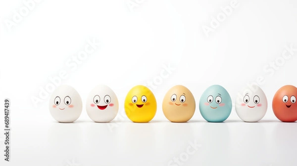 Fototapeta smiling easter eggs on a white background