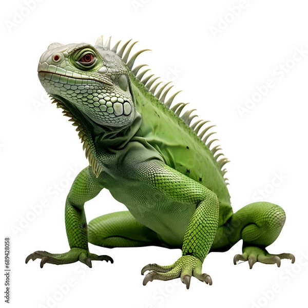 Fototapeta Green iguana isolated on transparent background Generative AI
