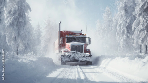 Fototapeta A lot of snow on the road Generative Ai