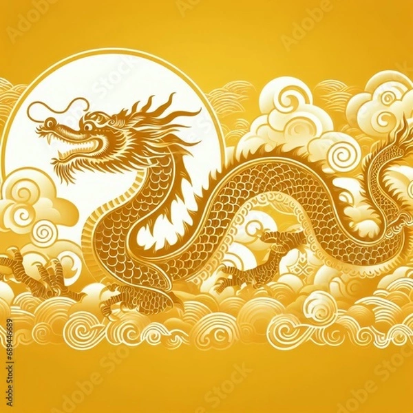 Fototapeta 3d rendering illustration for happy chinese new year 2024 the dragon zodiac sign with flower, lantern, asian elements, red and gold on background
