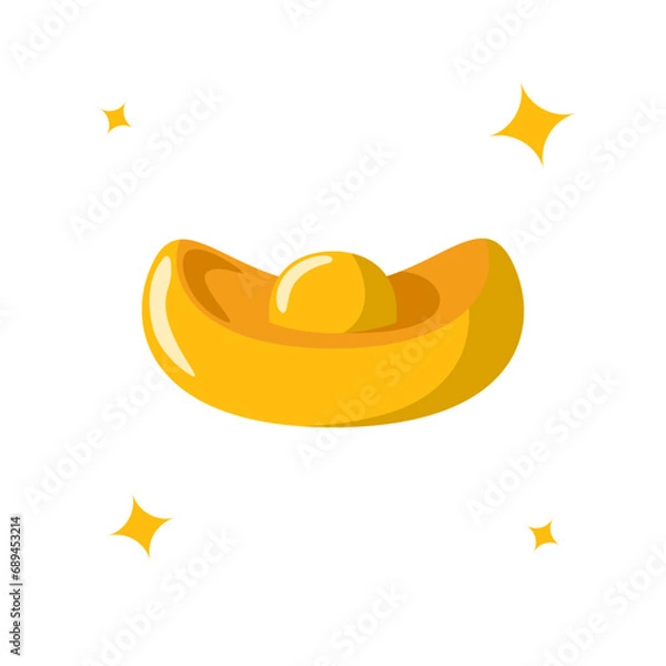 Fototapeta Flat Illustration of Traditional Chinese Gold Ingot Vector Isolated on a White Background.