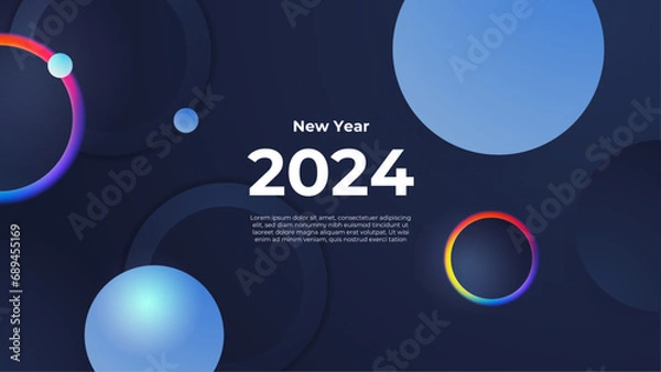 Fototapeta Happy new year 2024 celebration background. vector art and illustration for, landing page, template, ui, web, mobile app, poster, banner, flyer. Blue vector simple design happy new year 2024 banner