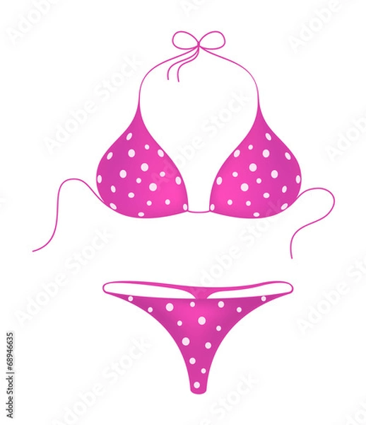 Fototapeta Różowy kostium bikini w białe kropki