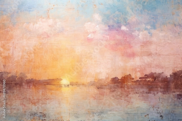 Obraz Hand painted vintage wallpaper, sunset scene surface material texture