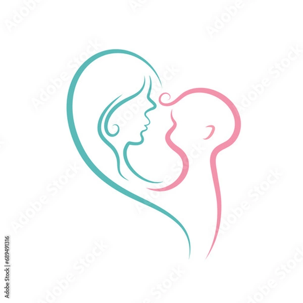 Fototapeta mom and baby vector element design for midwife branding icon template