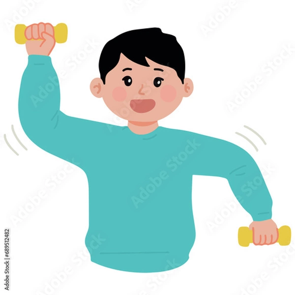 Obraz Young boy doing dumbbell lifting exercises vector