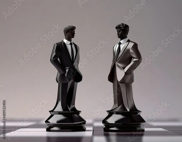 Fototapeta Chess figure of two Businessmen on a chess board. Space for text. Concept. Business competition.