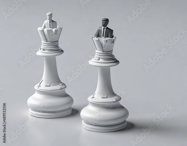 Fototapeta Chess figure of two Businessmen on a chess board. Space for text. Concept. Business competition.