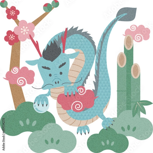 Obraz ポップな干支・辰と松竹梅のイラスト