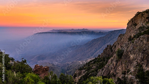 Fototapeta Discover the beauty of Saudi Arabia. Extraordinary landscape of the Asir Mountains, Sarawat mountain range in Billasmar area.