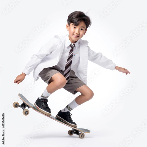 Fototapeta asian boy skateboarding