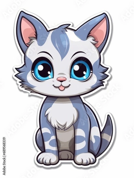 Fototapeta Funny Kitten sticker in cartoon style, AI