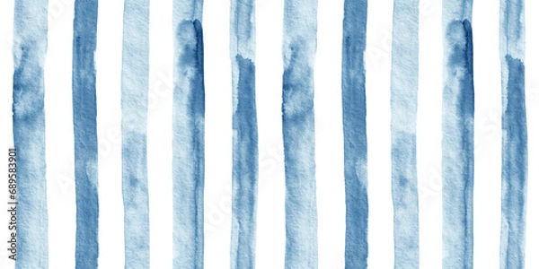 Fototapeta Vertical watercolor stripes in blue. Seamless pattern.	
