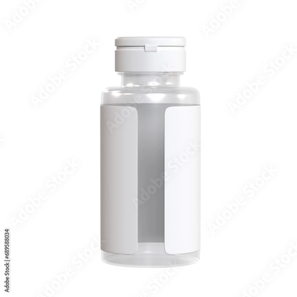 Fototapeta Photorealistic rendering of a medical jar for capsules, tablets, pills with an empty label. Isolated on a white background. Back view