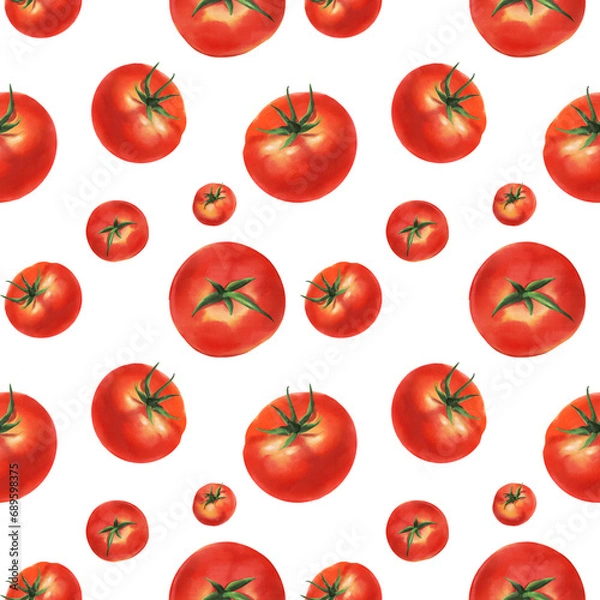 Fototapeta Seamless pattern of red tomatoes, hand drawn.