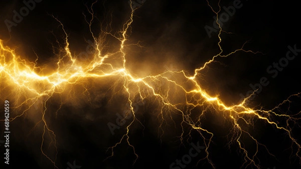 Fototapeta golden thunder in the dark cloud.