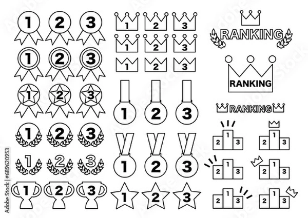 Fototapeta ランキングアイコンのイラストセット（黒フチ）