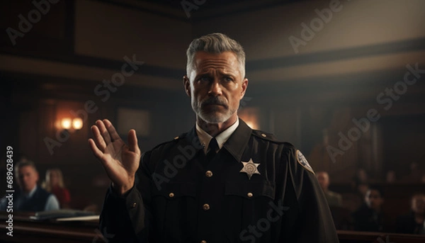 Fototapeta portrait of a sheriff taking the oath in the courtroom