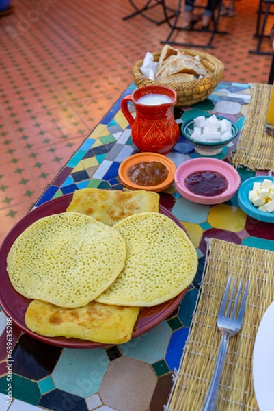 Obraz Typical breakfast of the riads in the city of Marrakech. Almost all breakfast is sweet.