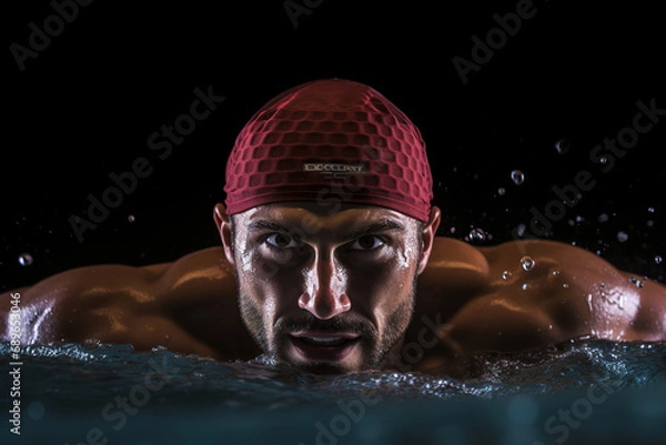 Fototapeta Eyes on Victory: Close Encounter with a Competitive Swimmer
