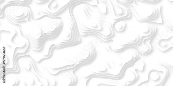 Fototapeta Abstract wavy line 3d paper cut white background. Topographic canyon geometric map relief texture with curved layers and shadow. Abstract realistic papercut decoration textured with wavy lines	