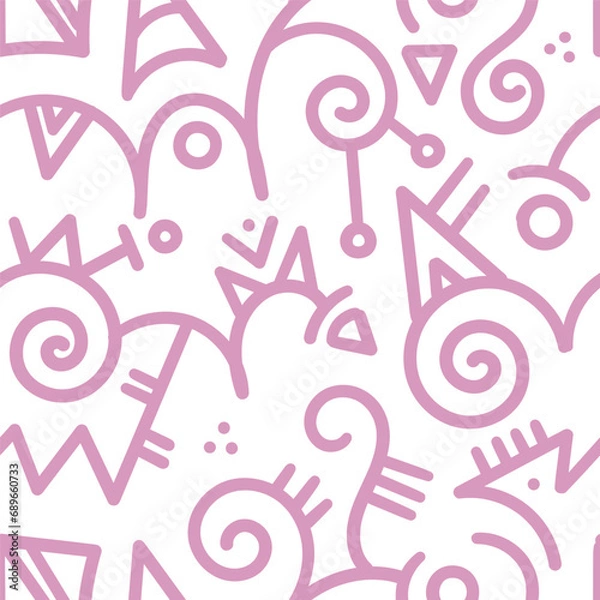 Fototapeta Seamless abstract pattern on white background. Vector doodle image. Graphic linear wallpaper.