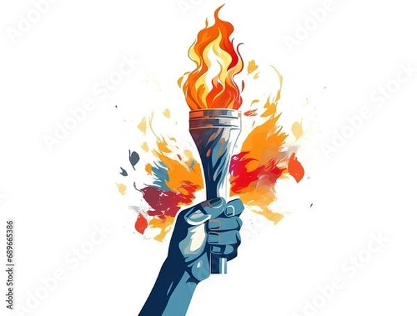 Fototapeta Hand holding the Olympic torch is a bright, colorful illustration of the Olympic Games symbol.