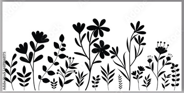 Fototapeta Hand-drawn wildflower meadow Style vector illustration, Flower and leaf herbs isolated on a white background