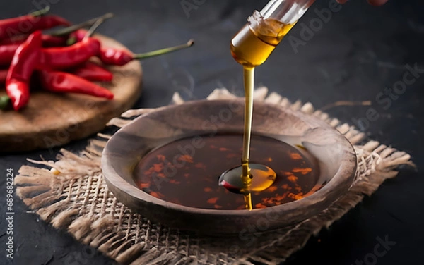 Obraz Capture the essence of Hot Chili Oil in a mouthwatering food photography shot Generative AI