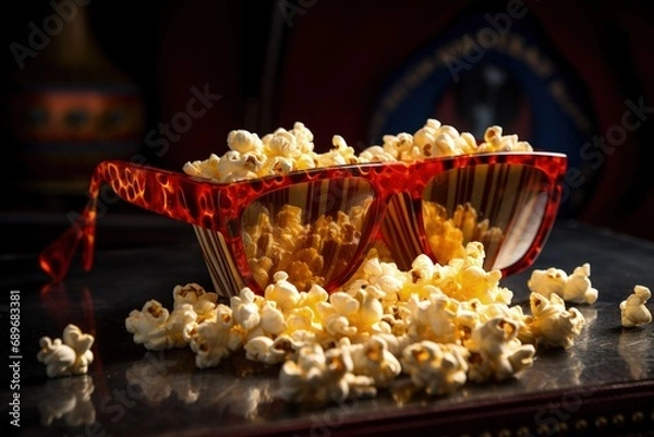Fototapeta popcorn and 3-d glasses 
